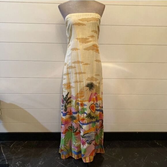 True Destinations Dresses & Skirts - True Destinations Maxi Dress Palm Scenic Strapless Coverup Tropical Women M New